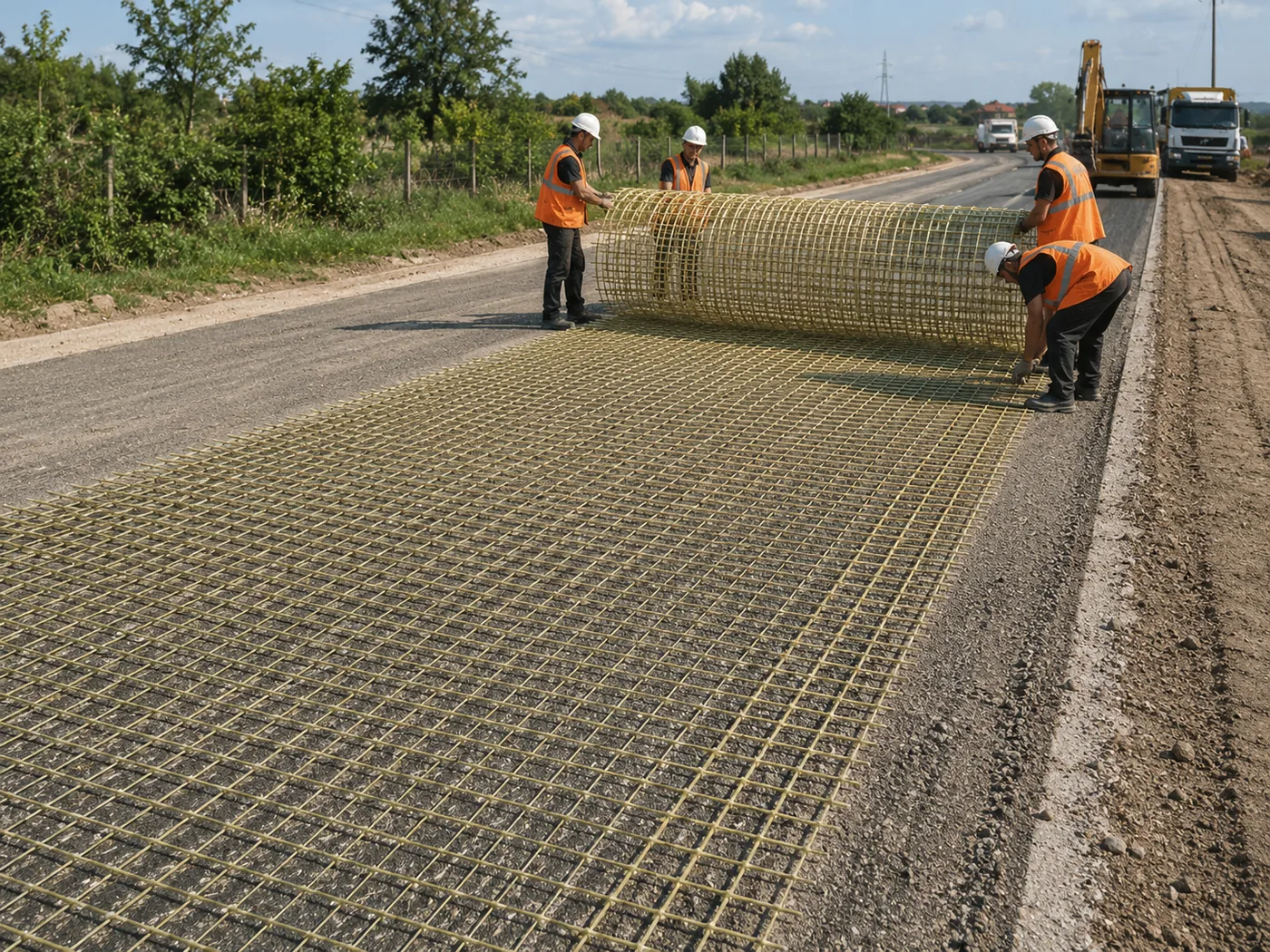 Plasă GFRP utilizată la armarea unui drum