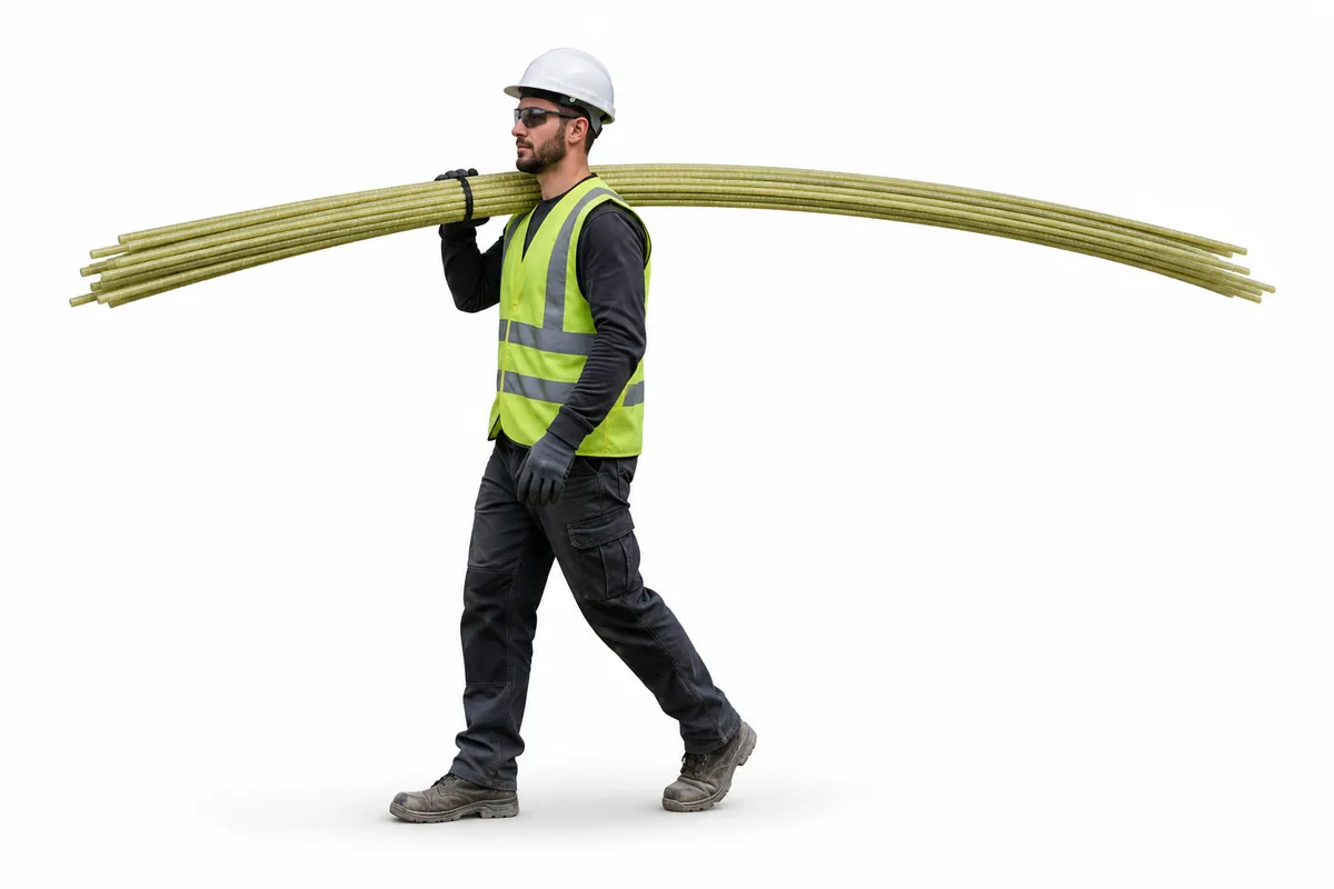 Muncitor transportând bare Rebar GFRP