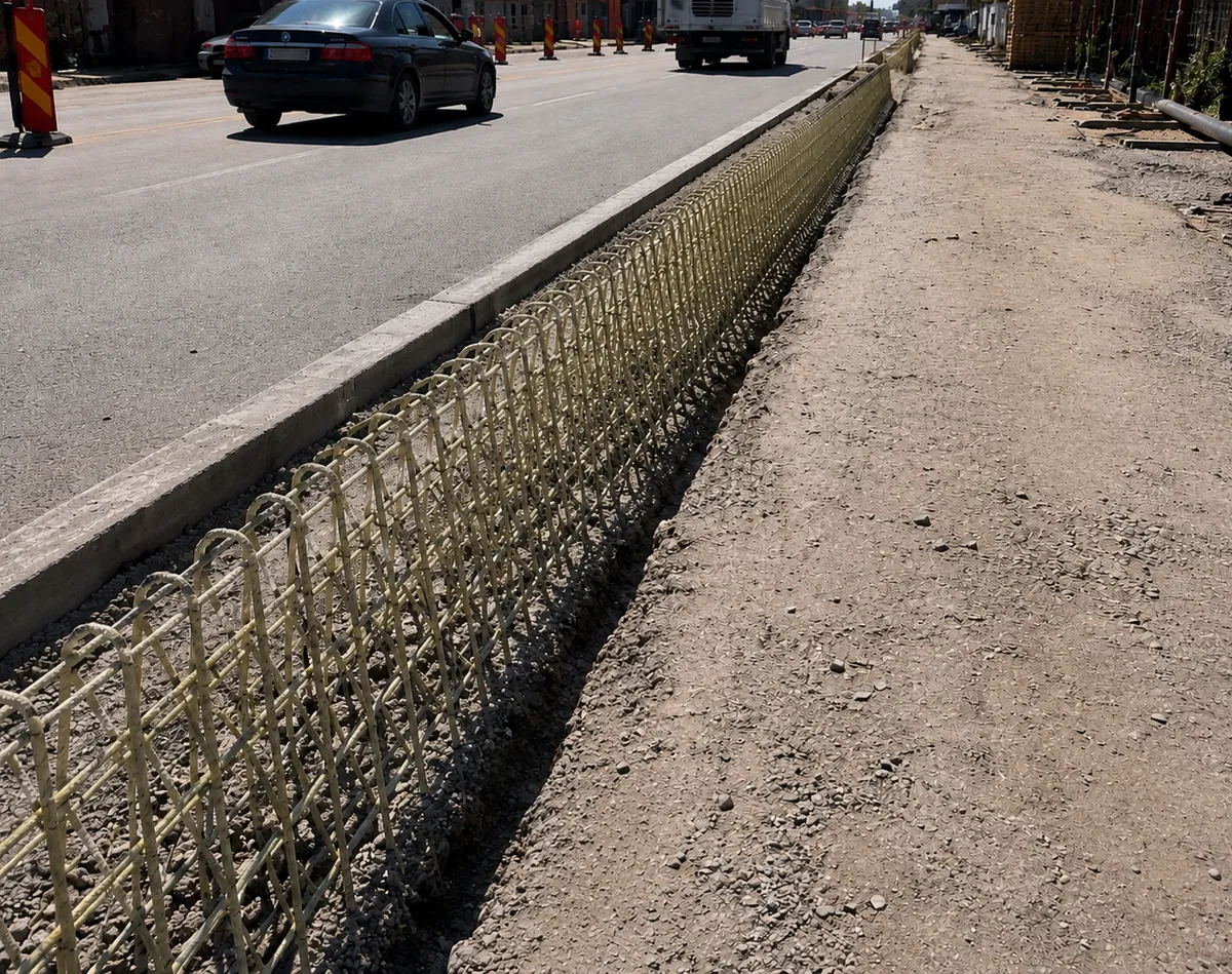 Armătură Rebar GFRP instalată într-un proiect de infrastructură urbană